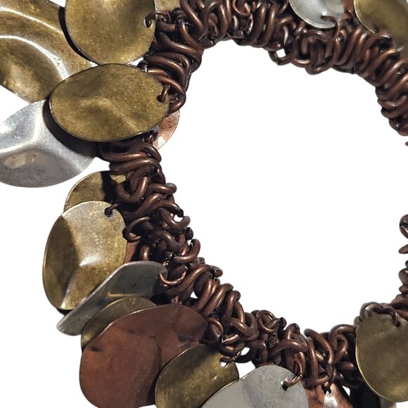 Handcrafted Boho Chic Multi Tone Metal Disc Bracelet Chunky Copper Chain Jewelry - Picture 2 of 4